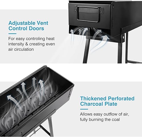 Miniatura 5 de IRONWALLS Parrilla de carbón portátil de 32 pulgadas, parrilla plegable de acero inoxidable negra para cocinar al aire libre, parrilla grande de