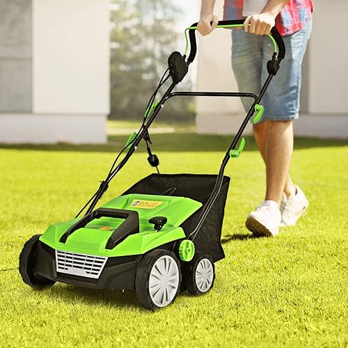 Miniatura 8 de Goplus Escarificador eléctrico de césped con cable 2 en 1 con 4 alturas de corte, escarificador eléctrico de 15 pulgadas y 13 amperios con bolsa de