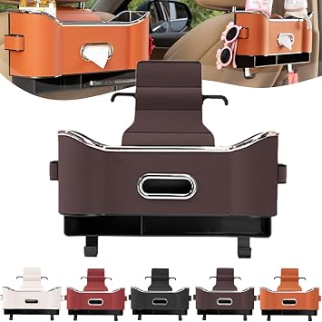 Multifunctional Car Seat Back Storage Box, Multifunctional Car Logo Seat Back Storage Box, Universal back seat car organizer, Car Tissue Organizer Back Seat with 2 Drink Cup Holder Brown