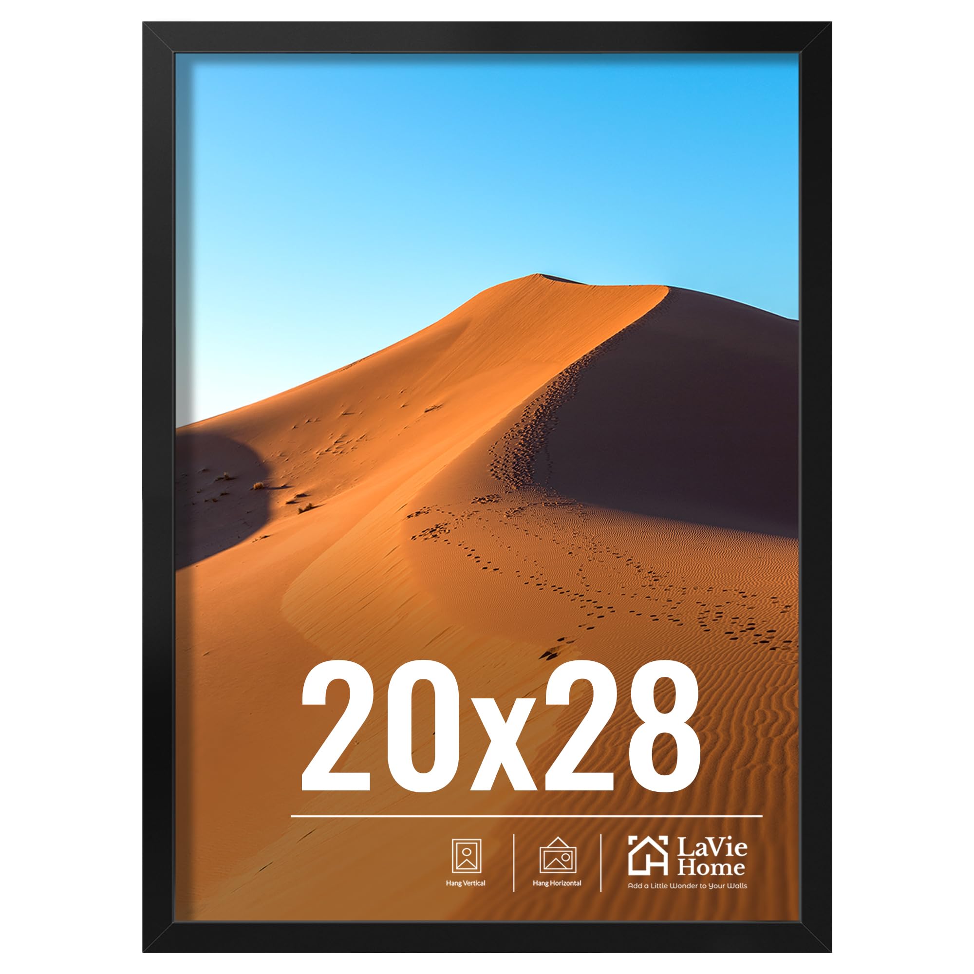 LaVie Home 20x28 Picture Frame for Wall Display, 20x28 Black Picture Frame with HD Plexiglas, 20 x 28 Poster Frame 1 Pack, Display Frame for Vertical or Horizontal, Classic Collection