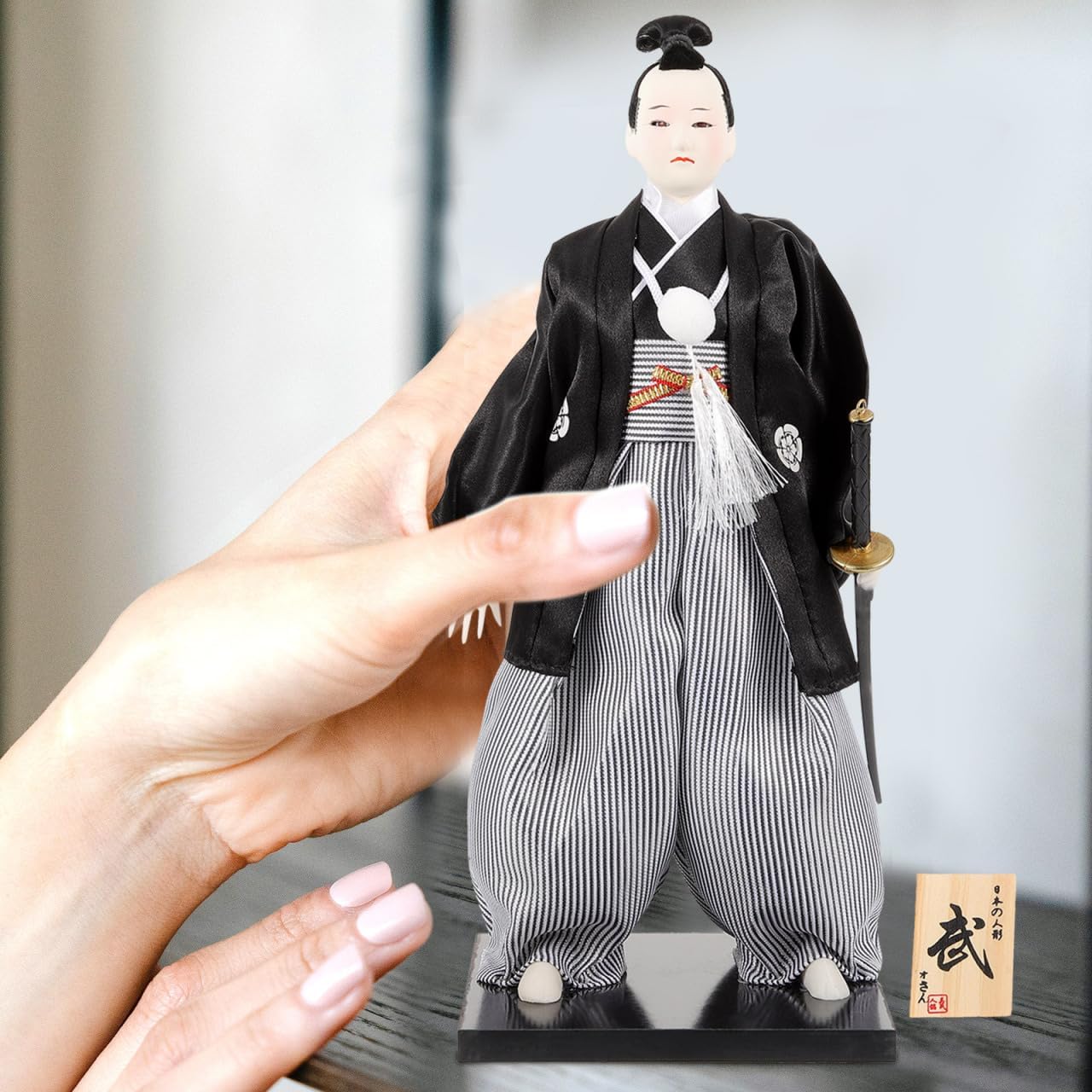 Samurai Doll Japanese Style Desktop Ornament 11.02In Cloth Kimono Figure for Home Office Desk Decor Housewarming Gift