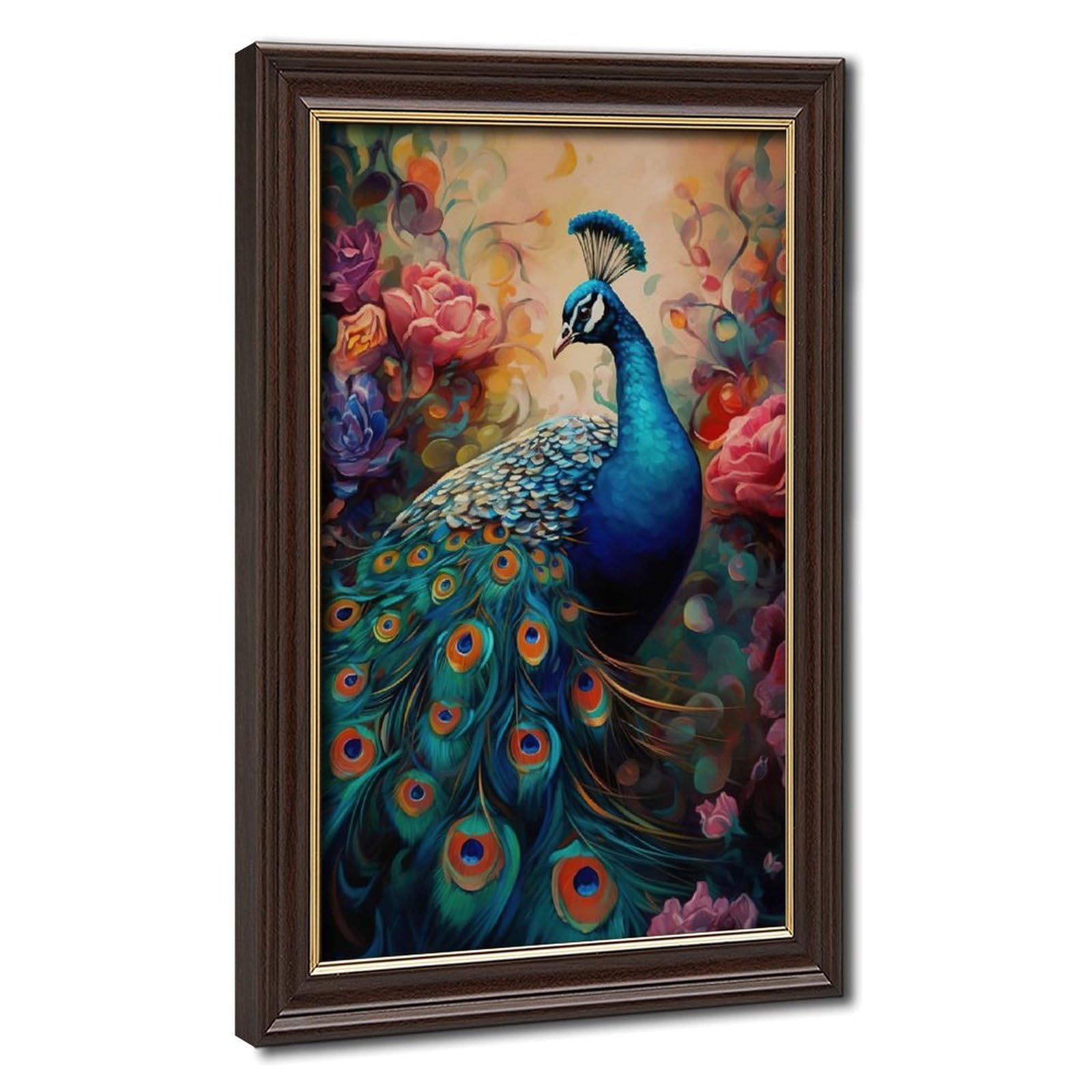 Bareronor Mokume Gane Frame-Style Vintage Peacock Canvas Poster For Home Decor Gift