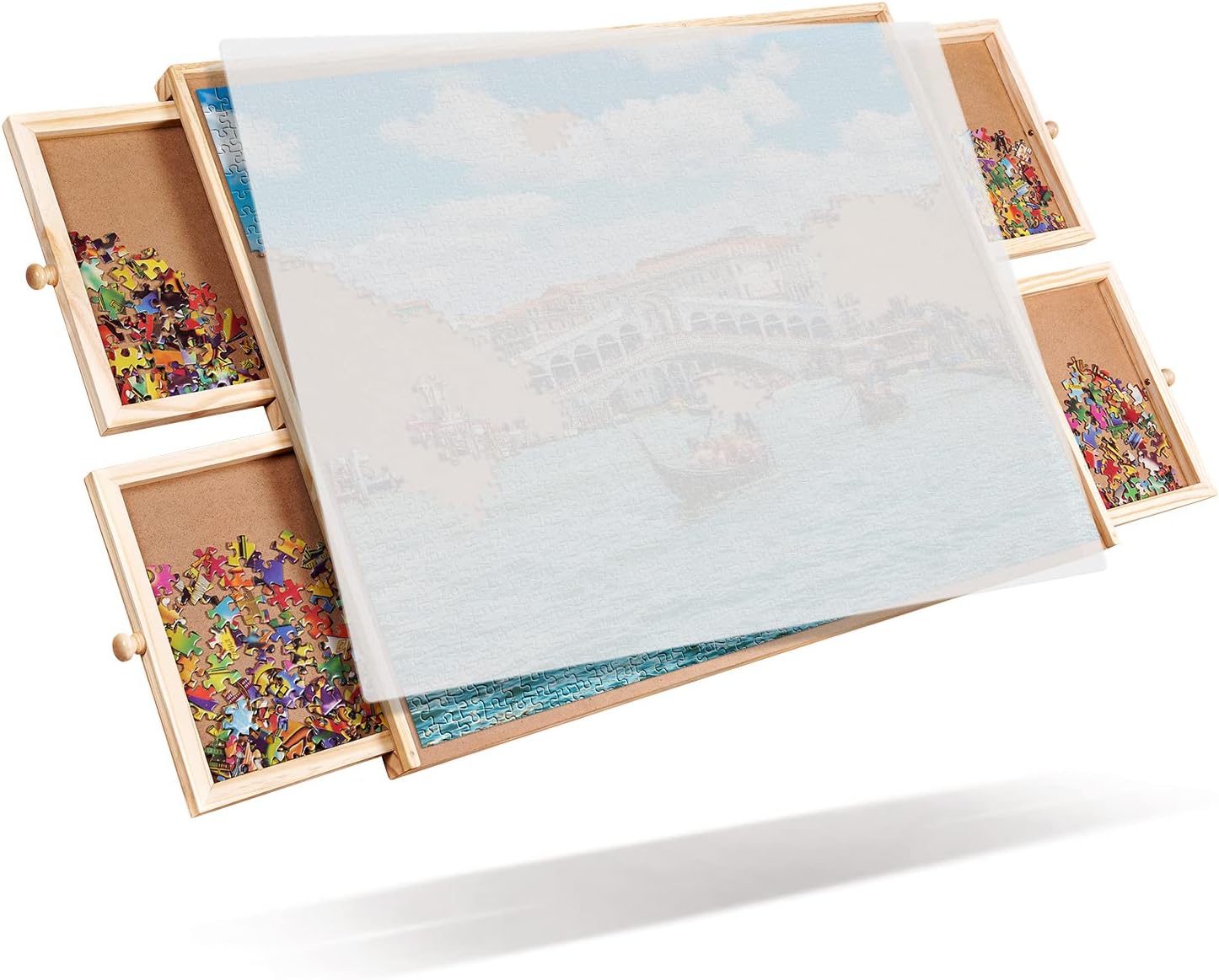 Gamenote Wooden Jigsaw Puzzle Table with Drawers & Cover