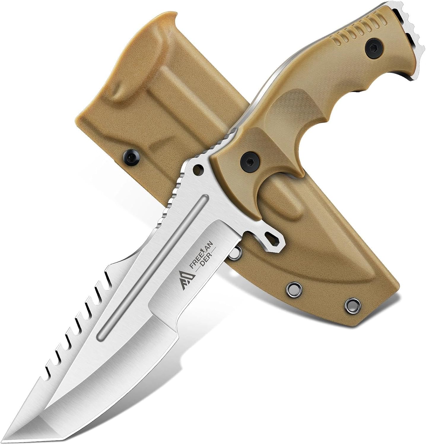 Freelander Fixed Blade Knife with Sheath, Full Tang D2 Steel Survival Knife, Camping Bushcraft Knives with Ergonomic Handle, Outdoor Knives for Men