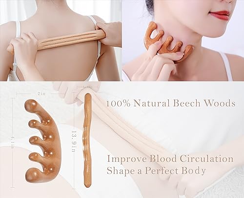 Miniatura 5 de Herramientas de masaje de terapia de madera, masajeador de drenaje linfático 4 en 1, kit de maderoterapia, masajeador de madera, herramientas de