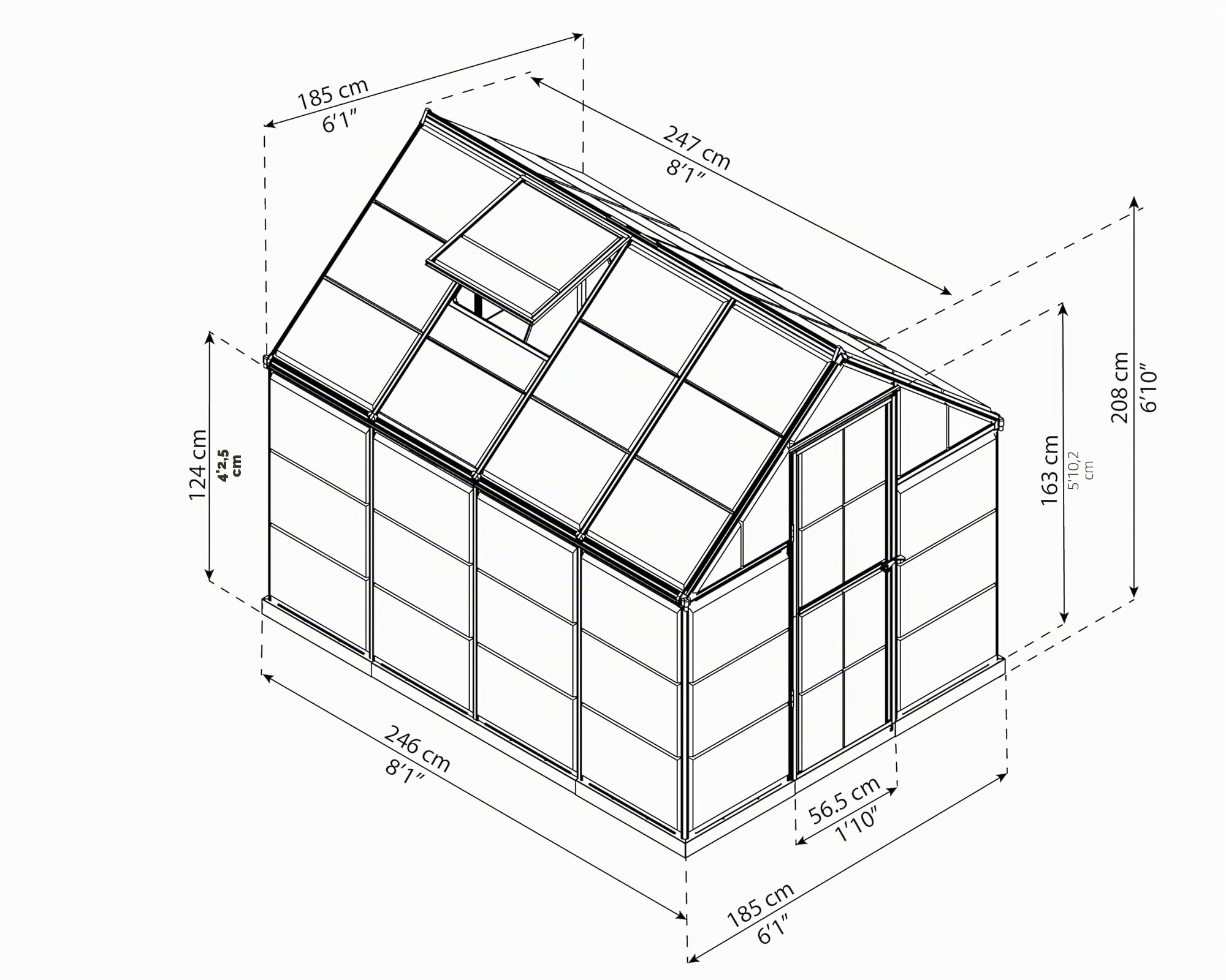 Canopia by Palram - Harmony Serra in policarbonato trasparente, telaio in alluminio, base inclusa, colore: Grigio 1,8 x 2,4 m
