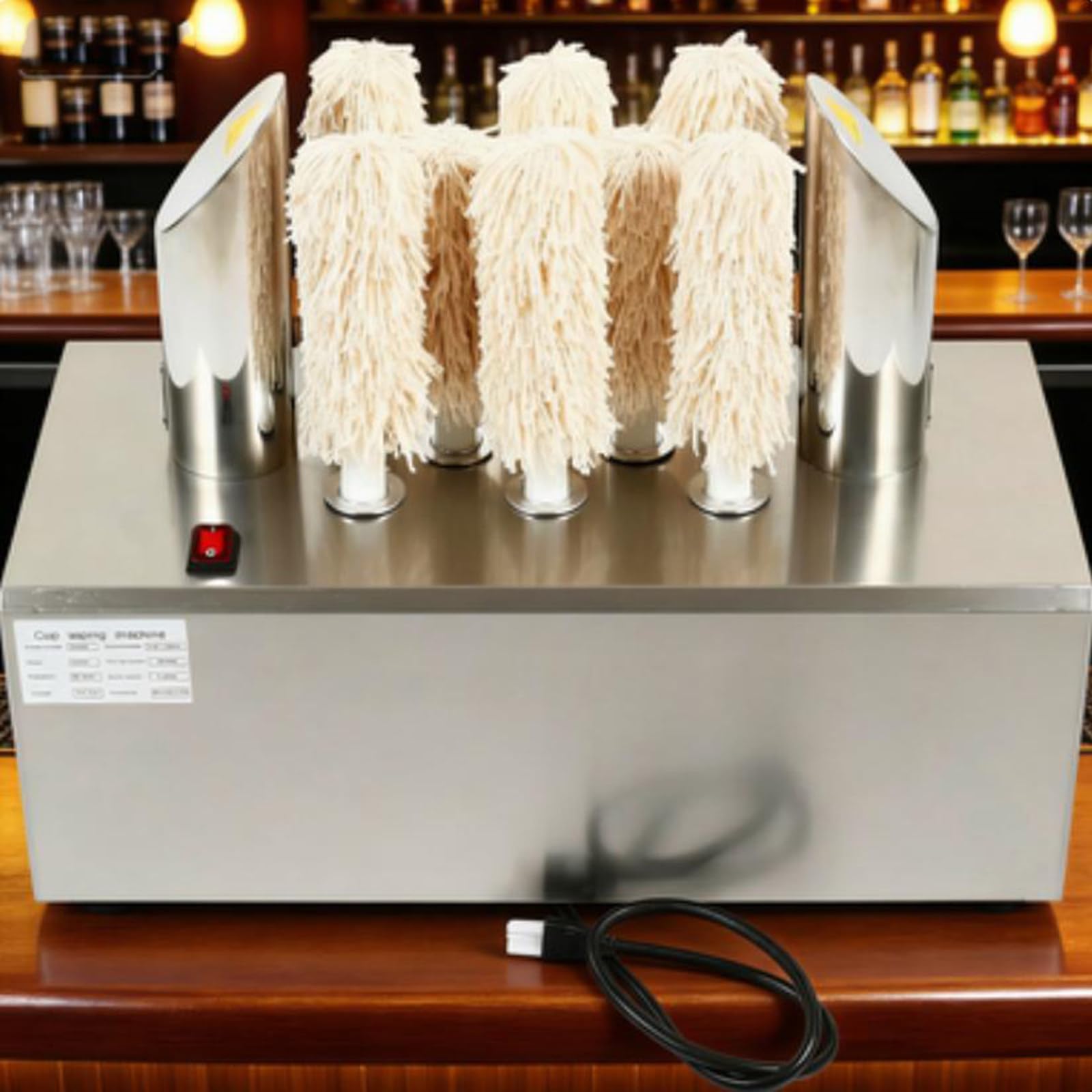 ZYLDDS Commercial Glass Polisher Machine with 3/5/8 Cloth Polishers,300/330/660 Cups/Hour,Electric Glass Cleaning Machine For Wine Glasses/Champagne 8Heads