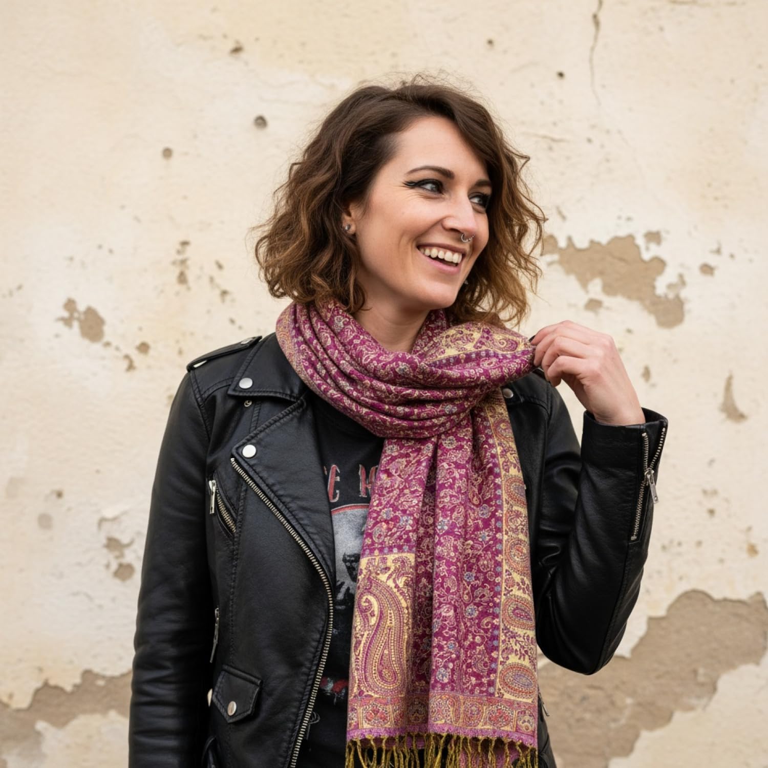 GURU SHOP Indischer Pashmina Schal, Schultertuch, Stola mit Paisley Muster, Herren/Damen