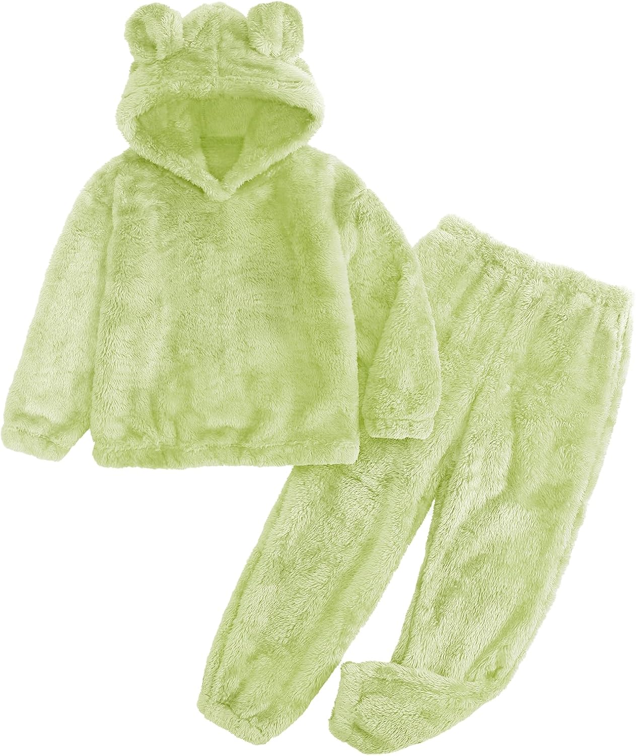 Flygo ガールズ ファジーパンツセット クロップパーカー クマの耳 ツーピースアウトフィット ふわふわスウェットシャツとフリース