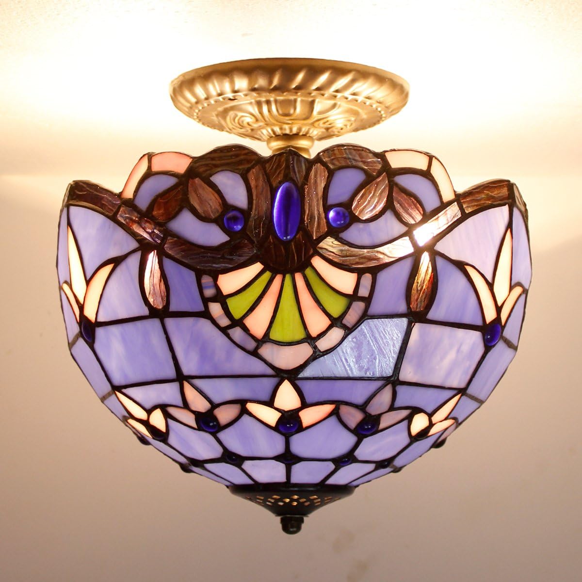 Prоduсt Dеаl Tiffany Lamp Shade Replacement W12H6 Inch for Table Lamps Ceiling Fixture Pendant Light Blue Purple Stained Glass Baroque Style S003C WERFACTORY Lover Living Room Bedroom Study Office Desk Nightstand