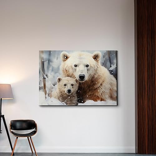 Miniatura 3 de Fox Mother Cub Prints, In The Style Of Stencil,Based, Ivory, Kids Wall Art, Kids Wall Art Display, Mom And Baby Animal Art Print, Canvas Prints, Art