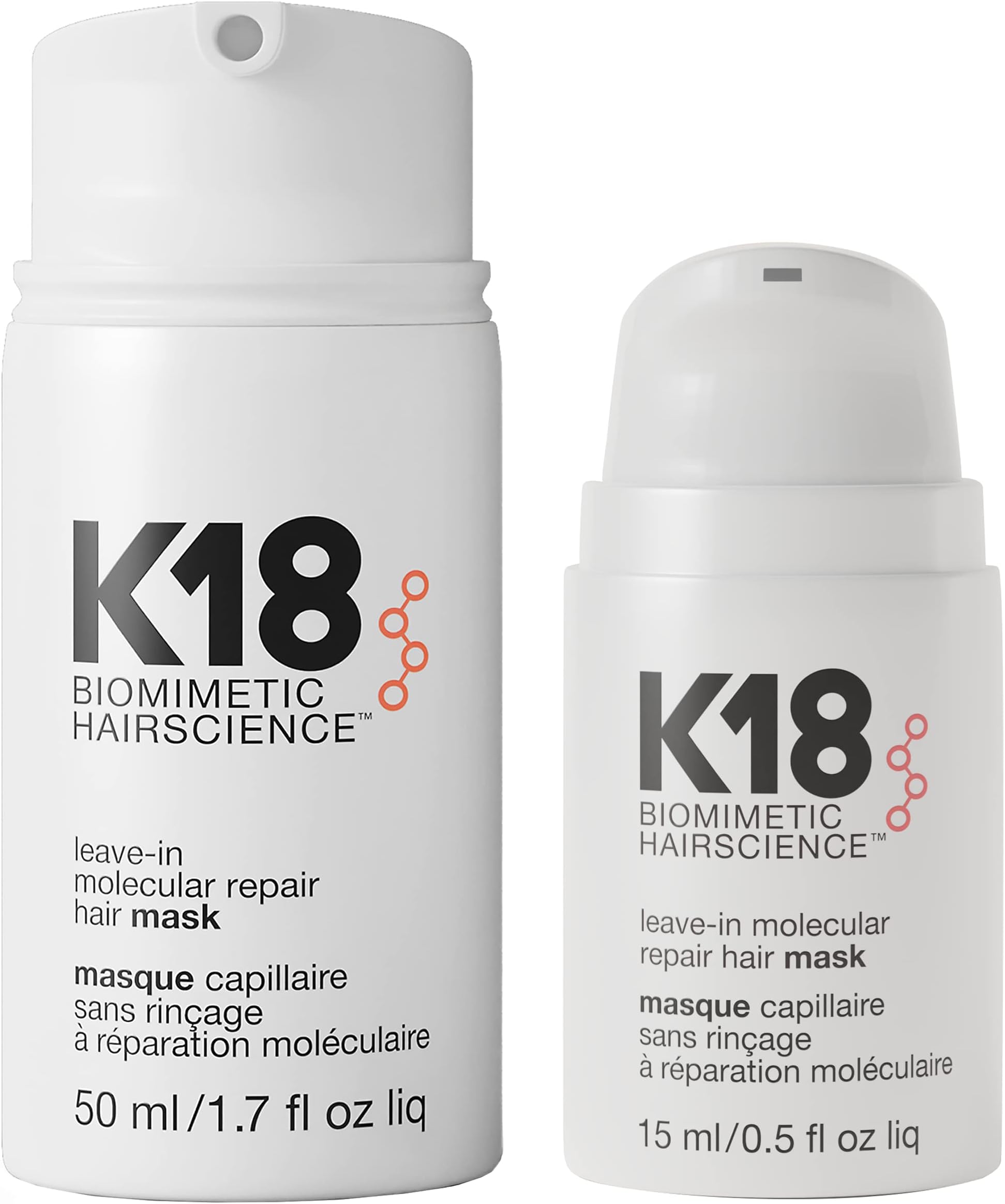 Leave-In Repair Hair Mask, 4-Minute Speed Treatment, Renews Hair Damage From Color, Chemical Services Heat (1 of each 50ml & 15ml).