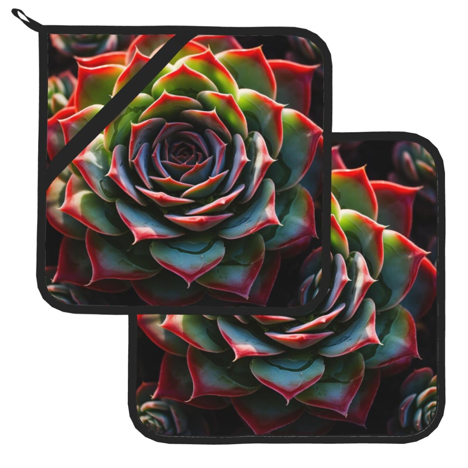 Pot Holder Set of 2 Heat Resistant Potholders Green Succulent Pot Holders Non Slip Kitchen Trivets Cooking Hot Potholder Washable Oven Mitts Oven Hot Pads for Kitchen Baking BBQ