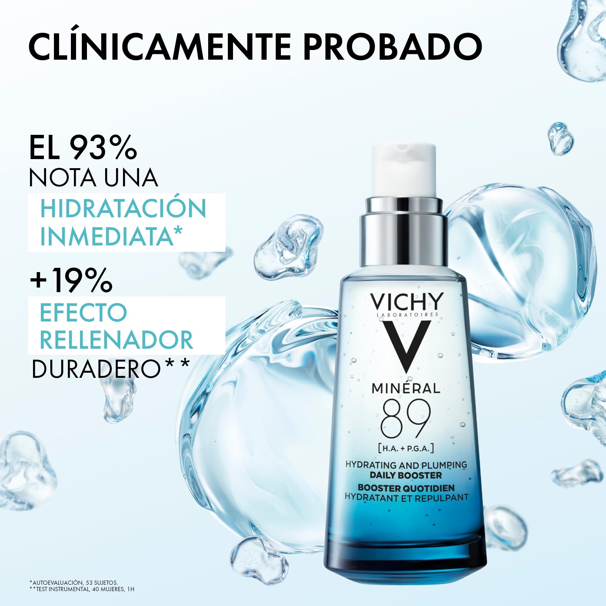 Vichy Sérum Concentrado y Fortificante, Efecto Hidratante, Reparador y Fortalecedor, Con Ácido Hialurónico y Agua Volcánica, Fórmula Única, Minéral 89, 75 ml