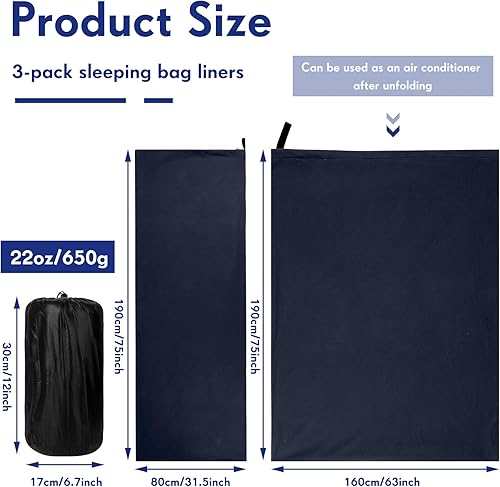 Miniatura 2 de Mixweer 3 piezas de forro polar para saco de dormir para adultos, clima cálido o frío, 75 pulgadas, añade 12 grados Fahrenheit más calor, forro de