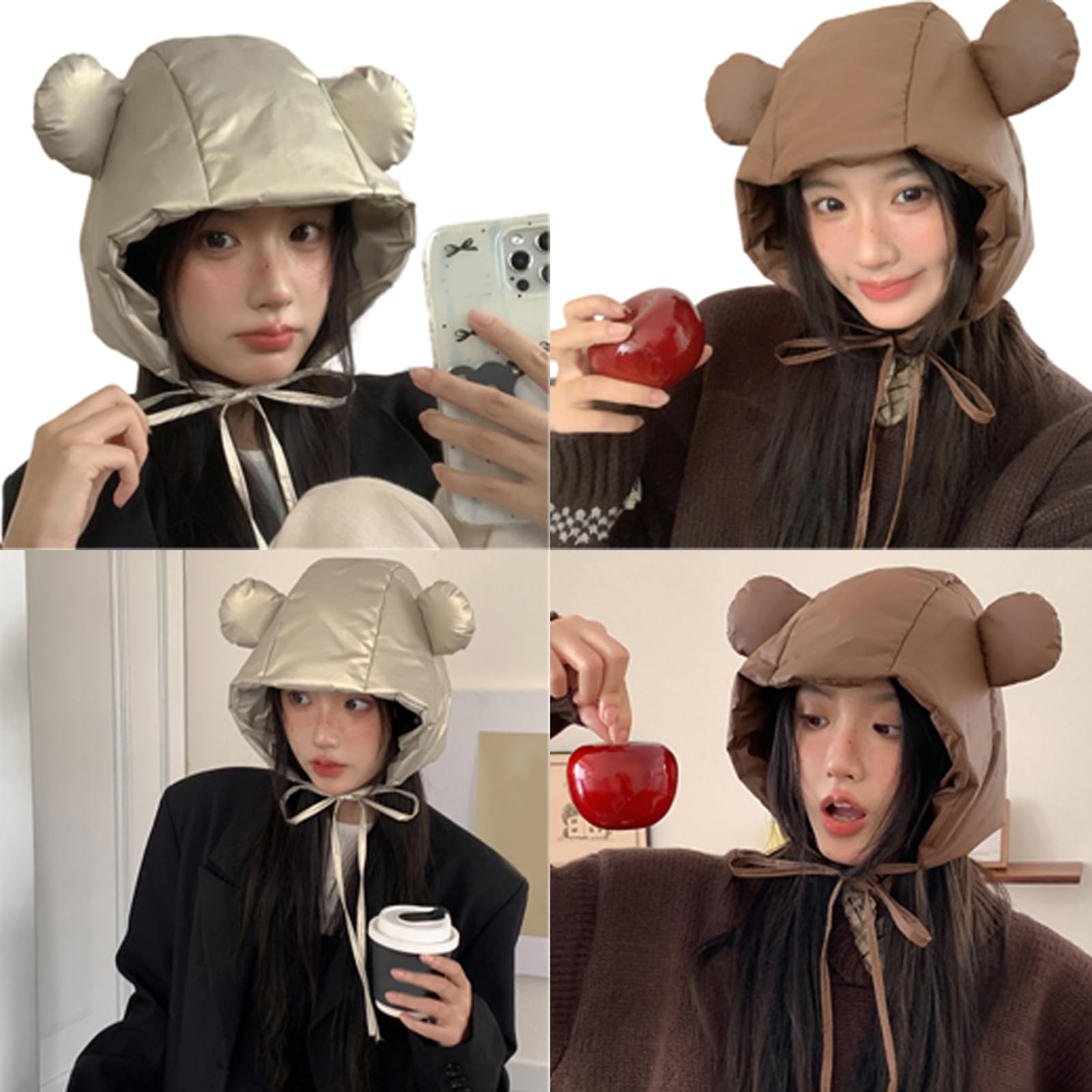 Unisex Warm Hat Trapper Hat Cartoon Bear Warm Hat Down Hat for Outdoor Winter for Skiing Camping Hiking