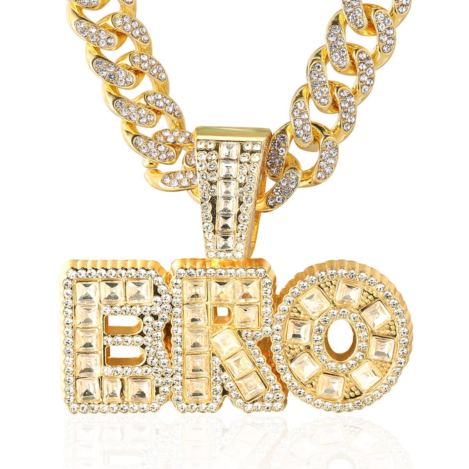 HALUKAKAH Catena Oro per Uomo Placcato Oro Reale 18k/Finitura Oro Bianco Platino Iced Out Collana Ciondolo,Pieno Cz Lab Diamanti Set Griffe,14mm Catena a Maglia Cubana 45cm,Confezione Regalo Gratuita