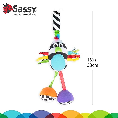 Miniatura 4 de Sassy Boppin' Birdie - Juguete de peluche de desarrollo para aprendizaje temprano, alto contraste, se fija al equipo del bebé para viajes, para