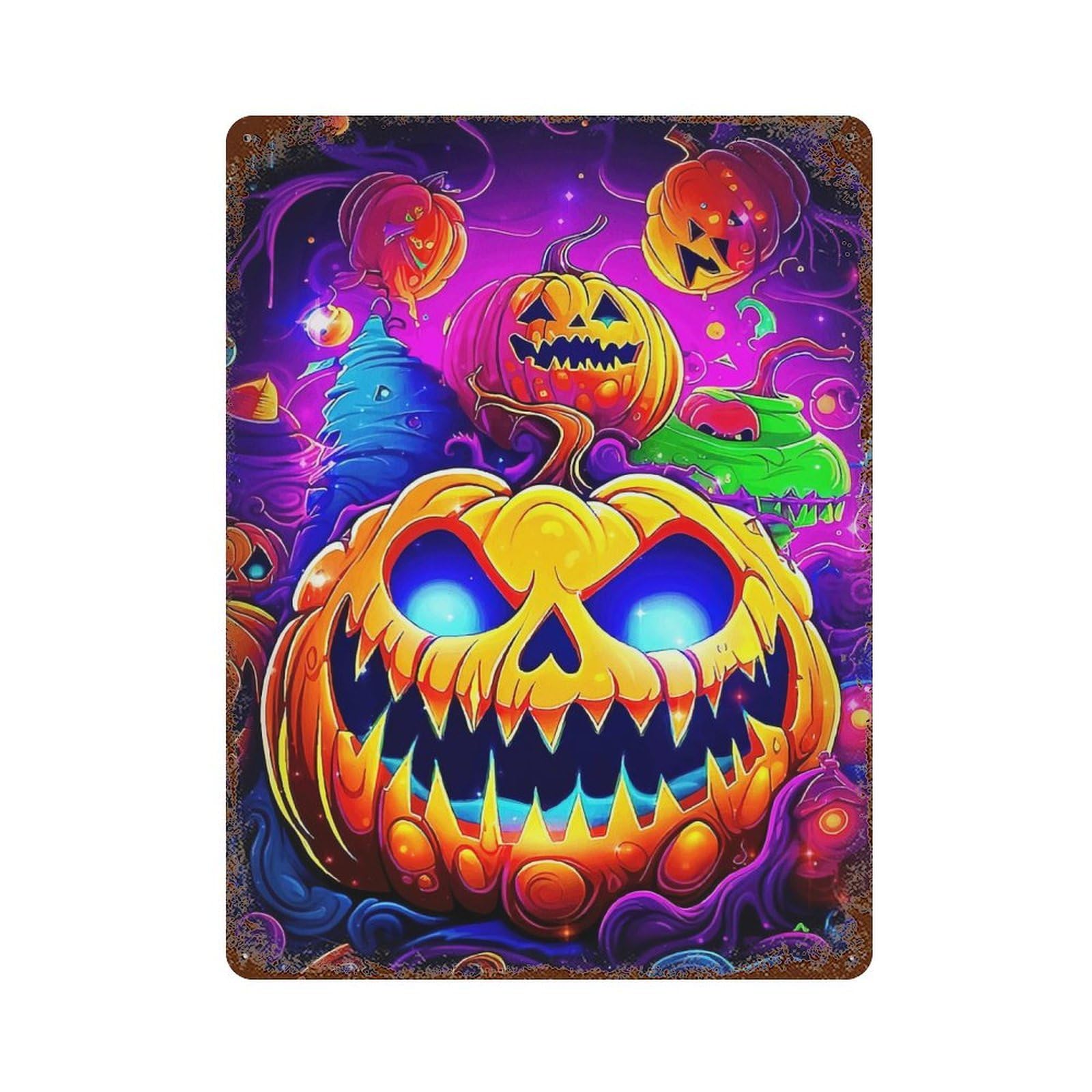 Colorful Halloween Pumpkins Rust Effect Tin Sign 15.7"x11.8", for Bistro, Counter And Cafe Decor, Shabby Chic Decor