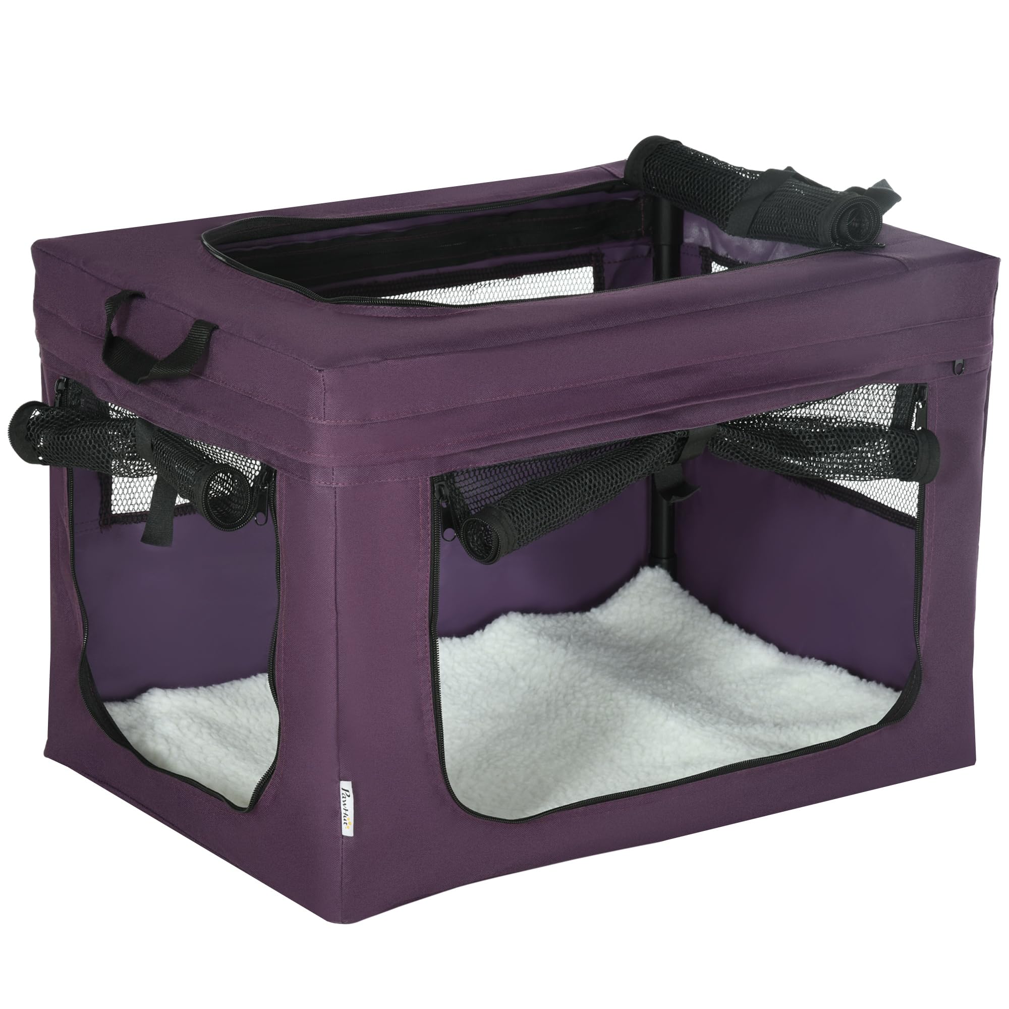 PawHut Pet Carrier Soft Dog Crate for Miniature Dogs 60 x 42 x 34 cm Purple | Portable Cat Carrier, Soft Side Pet Travel Crate, Removable Mat, Carry Bag, Breathable Mesh Window Door