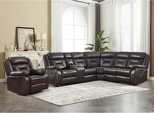 Miniatura 26 de EBELLO Juego de sofá reclinable manual, juego de muebles de sala reclinables de piel sintética, incluye silla reclinable individual y sofá