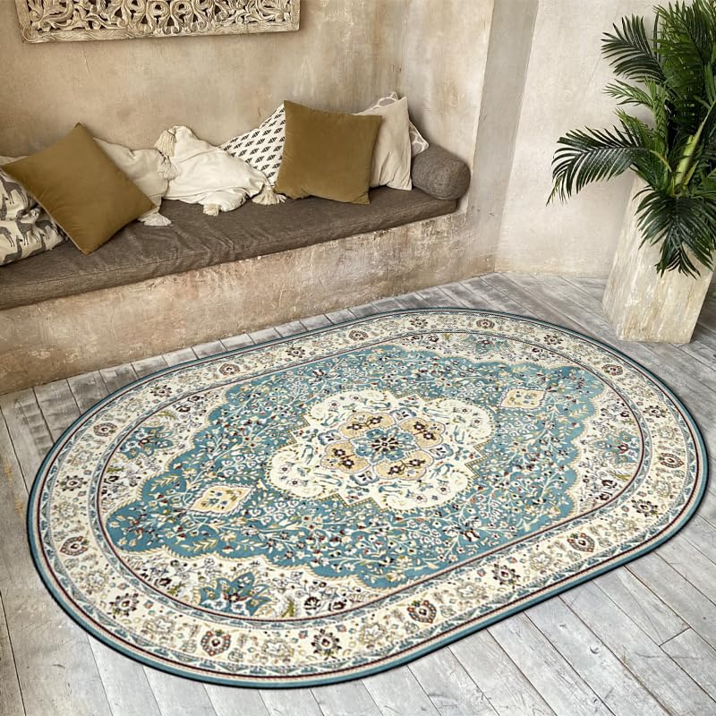 Tapis ovale lavable au design rétro métrique de qualité - 2