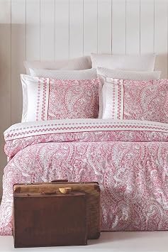 Double Duvet Cover Set Cotton Vintage Pink Paisley