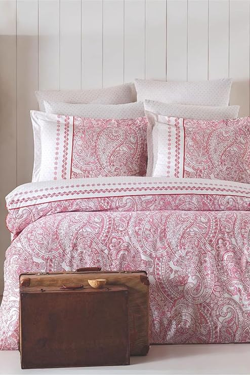 Double Duvet Cover Set Cotton Vintage Pink Paisley