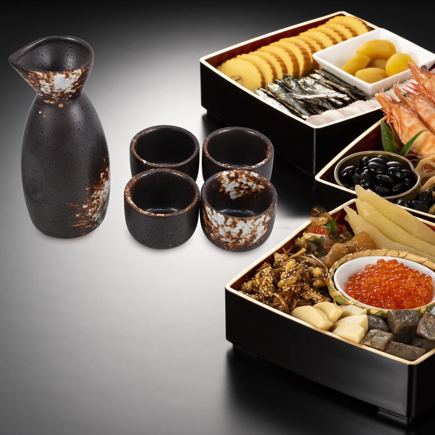 Japanese Sake Set with Sake Pot and Cups Traditional Ceramic Rice Wine Serving Set Elegant Design for Home Bar and Special Occasions Gift Option
