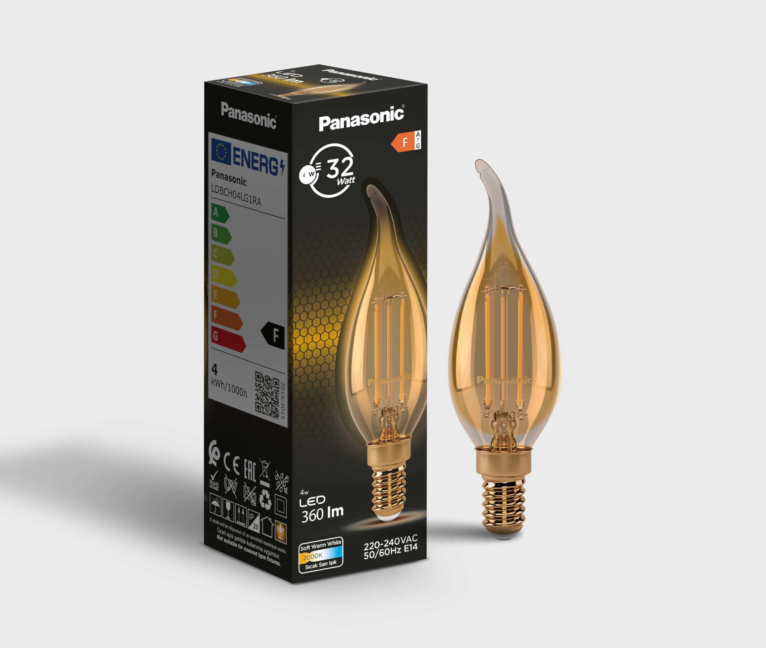 Panasonic Filament Ampul E14 FLAME 4W 360LM 2000K Gold