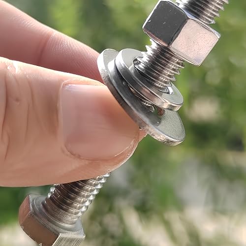 Miniatura 27 de (5 juegos) Tornillos de cabeza hexagonal de acero inoxidable 3/8-16x3, tuercas, arandelas planas y de bloqueo, 18-8 (304) S/S, totalmente roscados