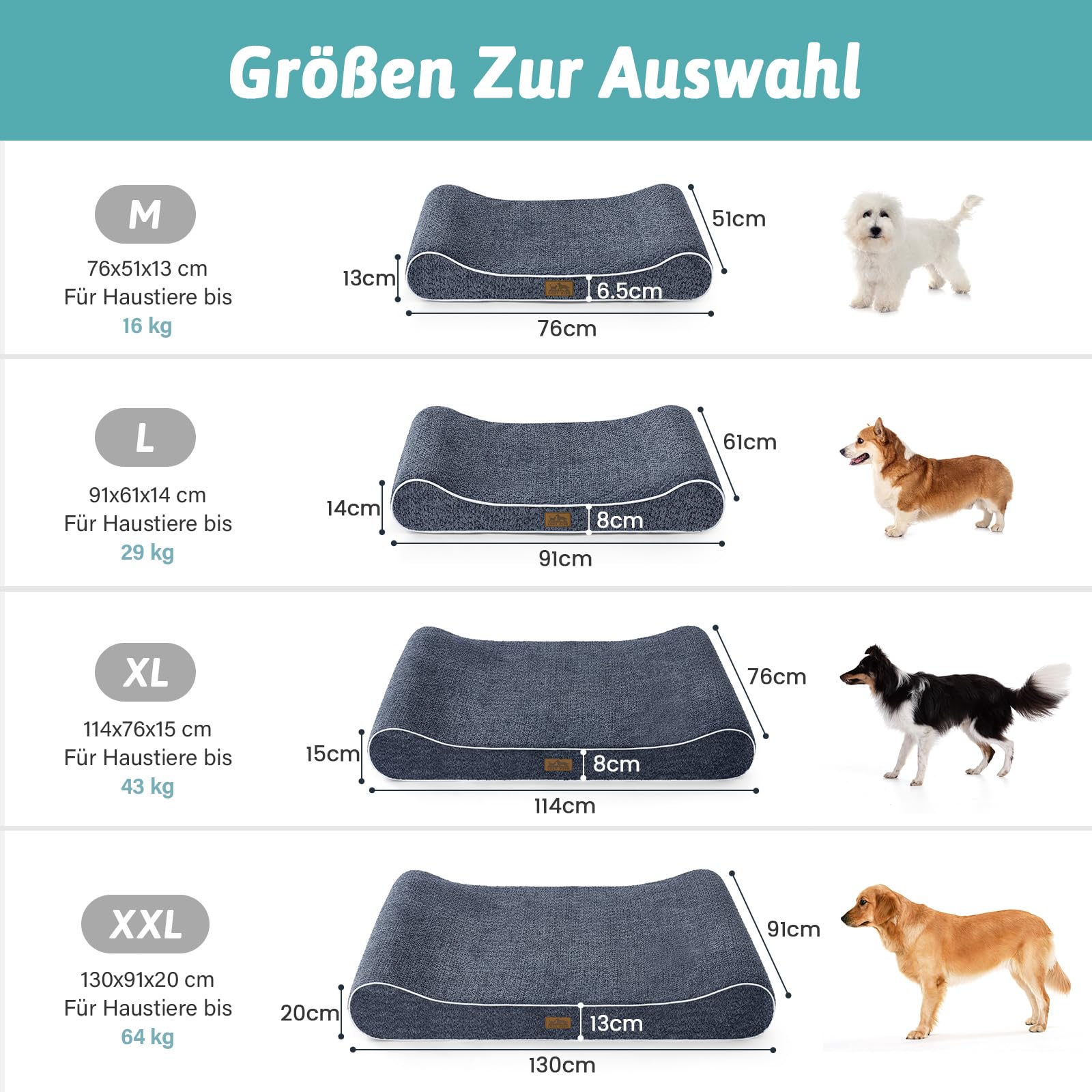 COZY KISS Orthopädisches Hundebett für Große Hunde mit Erhöhtem Rand, 114x76x15cm, als Waschbare Hundematte mit Verstärktem Komfortschaum und als Wasserdichtes, Rutschfestes Hundekissen, Blau