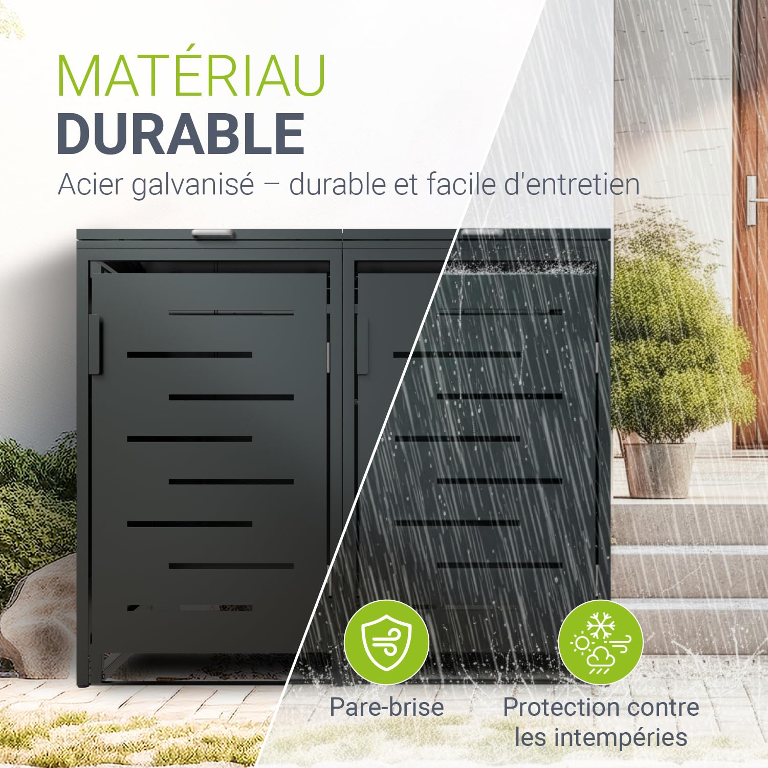 Juskys Cache-Poubelle Arel - Box de Jardin en métal pour 2 poubelles de 120l - Box de Rangement verrouillable - Abri avec Toit & vérin à gaz - Anthracite