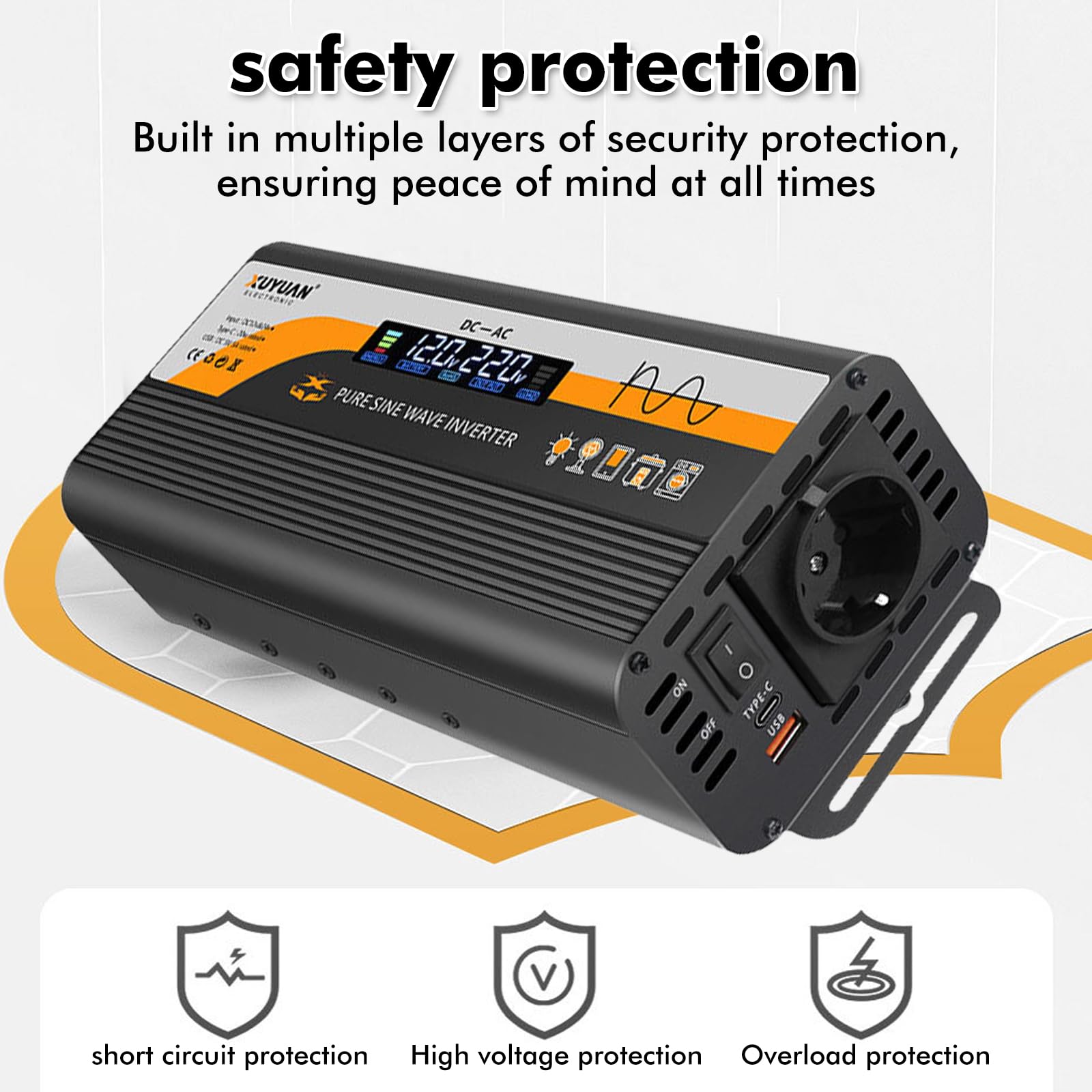 800W Convertisseur 12V 220V Pur Sinus: Onduleur à Transformateur avec Allume Cigare Prise Electrique Et Dual AC Prises Et écran LCD, Inverter Trasformatore Caricatore pour RV Voiture De Camion