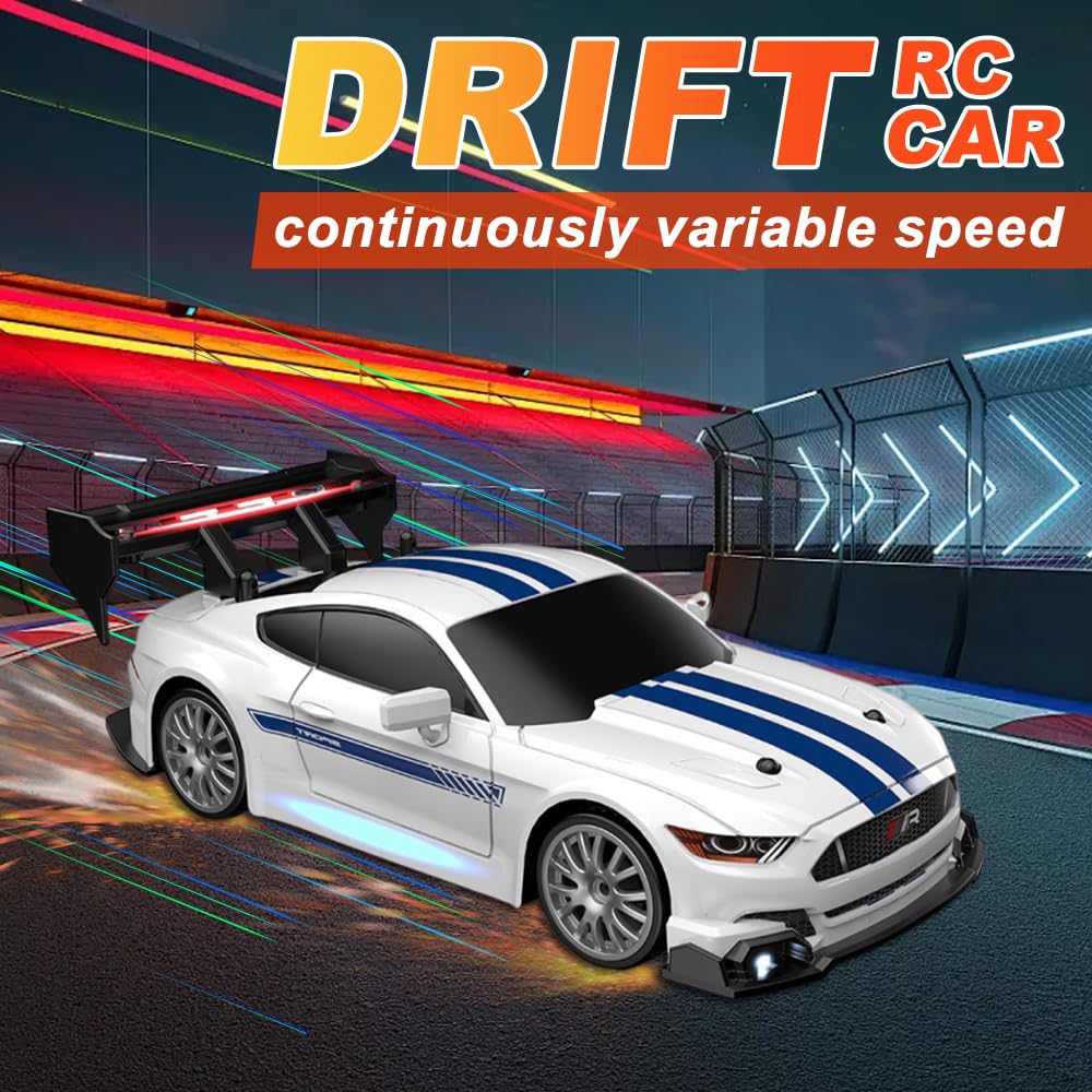 Drift zdalnie sterowany samochód, samochód wyścigowy 1:24, mini RC Drift Car 2,4 G, zabawka samochodowa z pilotem zdalnego sterowania i światłem LED, 4WD 30 km/h, zdalne sterowanie, mini samochód RC