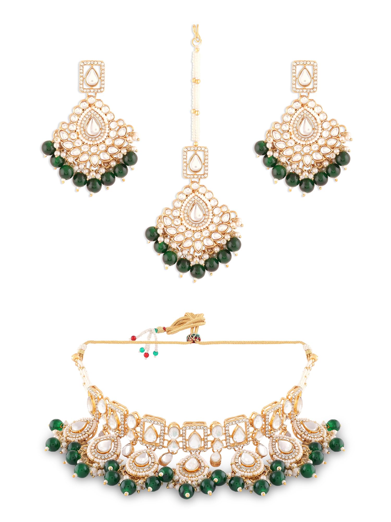 ZAVERI PEARLS Green Beads Dazzling Stones Multistrand Choker Necklace Earring & Maangtikka Set For Women-ZPFK17789 (B0CZXXFKYS) Amazon Price History, Amazon Price Tracker