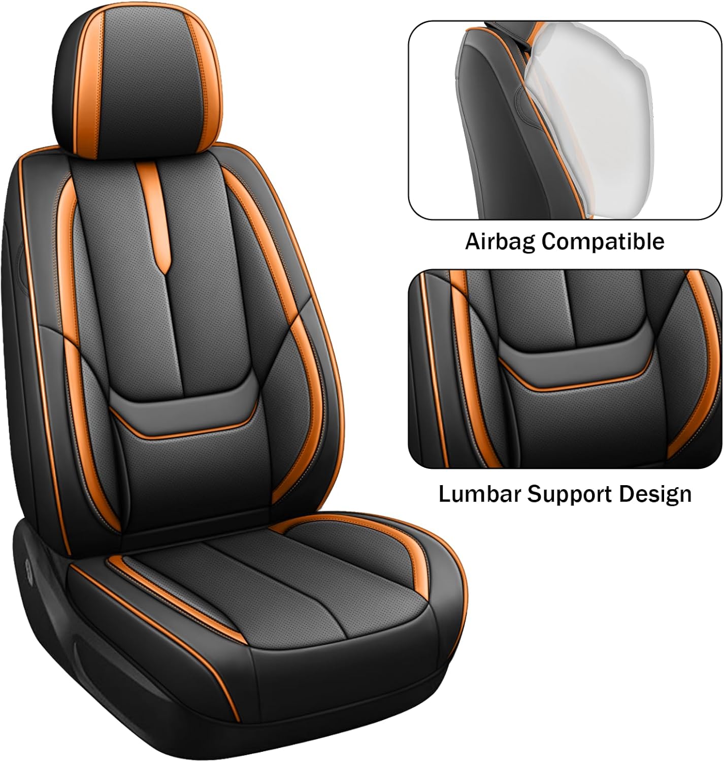 Front Seat Covers for Subaru Crosstrek 2016-2026, PU Leather Car Seat Protector, Anti-Slip Bucket Seat Covers, Waterproof Car Seat Cushions, Stylish Auto Interior Accessories (Black/Orange,2 Seat)