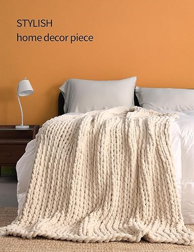 Miniatura 6 de YnM Manta gruesa, tejida a mano con hilo de felpilla, agradable al tacto, ventilada y transpirable, lavable a máquina, pieza de decoración del hogar