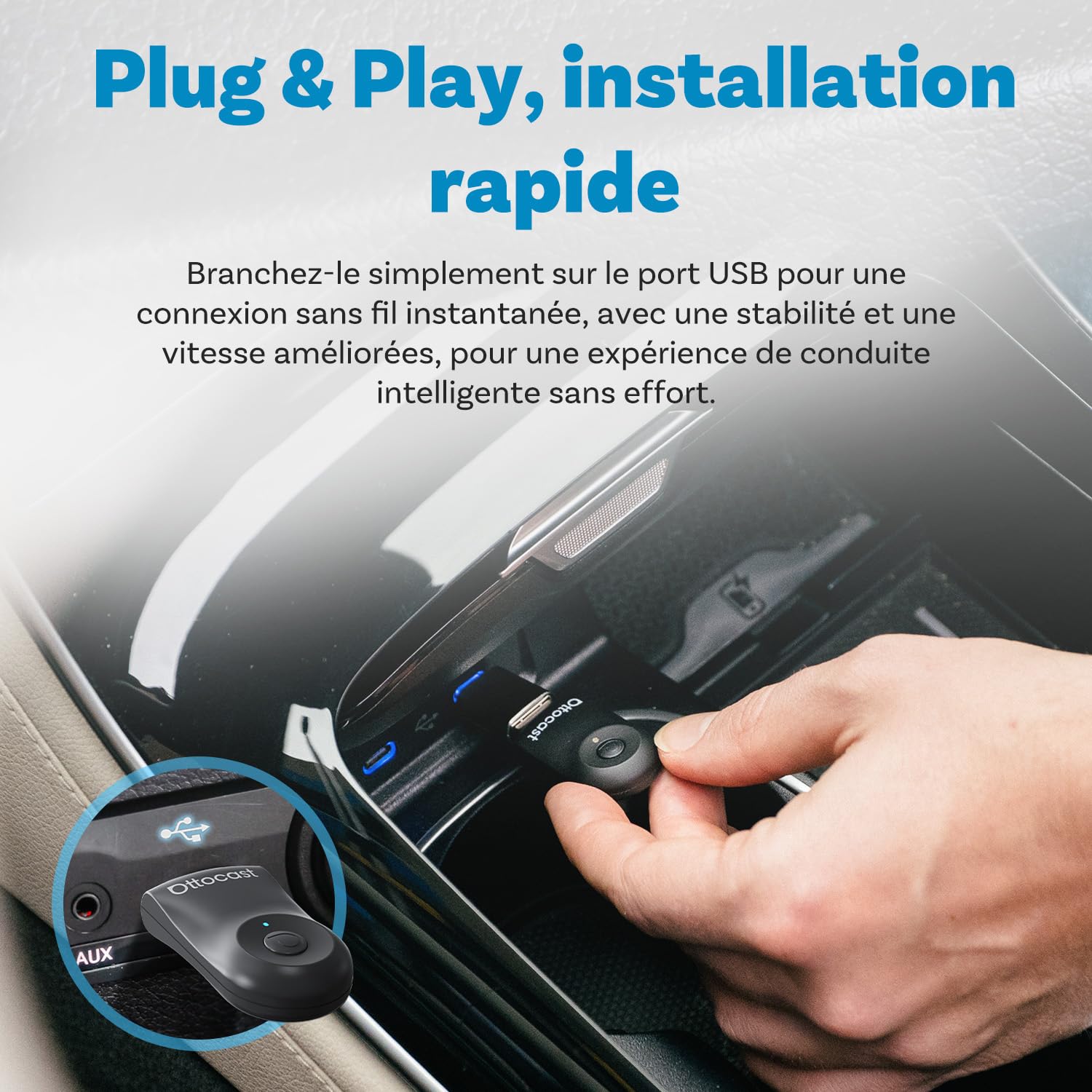 OTTOCAST Mini 2025 Nouveaux, Adaptateur CarPlay sans Fil pour iPhone, Adaptateur Android Auto, Convertit Le CarPlay Filaire en CarPlay sans Fil, Compatible avec Les Voitures avec CarPlay Filaire et AA