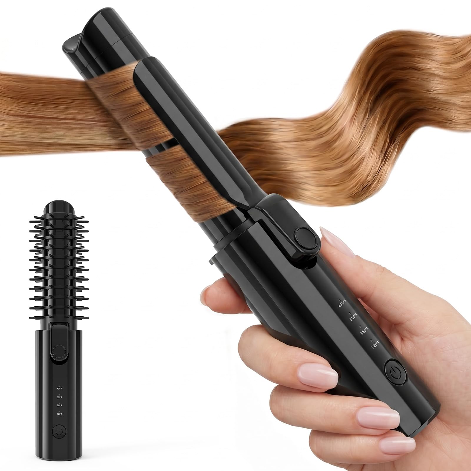 Photo 1 of CARESKY® Cordless Curling Iron Brush, Portable Travel Curling Iron with Safety Lock, Rechargeable Heated Round Brush with 200 Million Negative Ions, 1 1/5 inch Battery Hair Curler Brushfor Styles