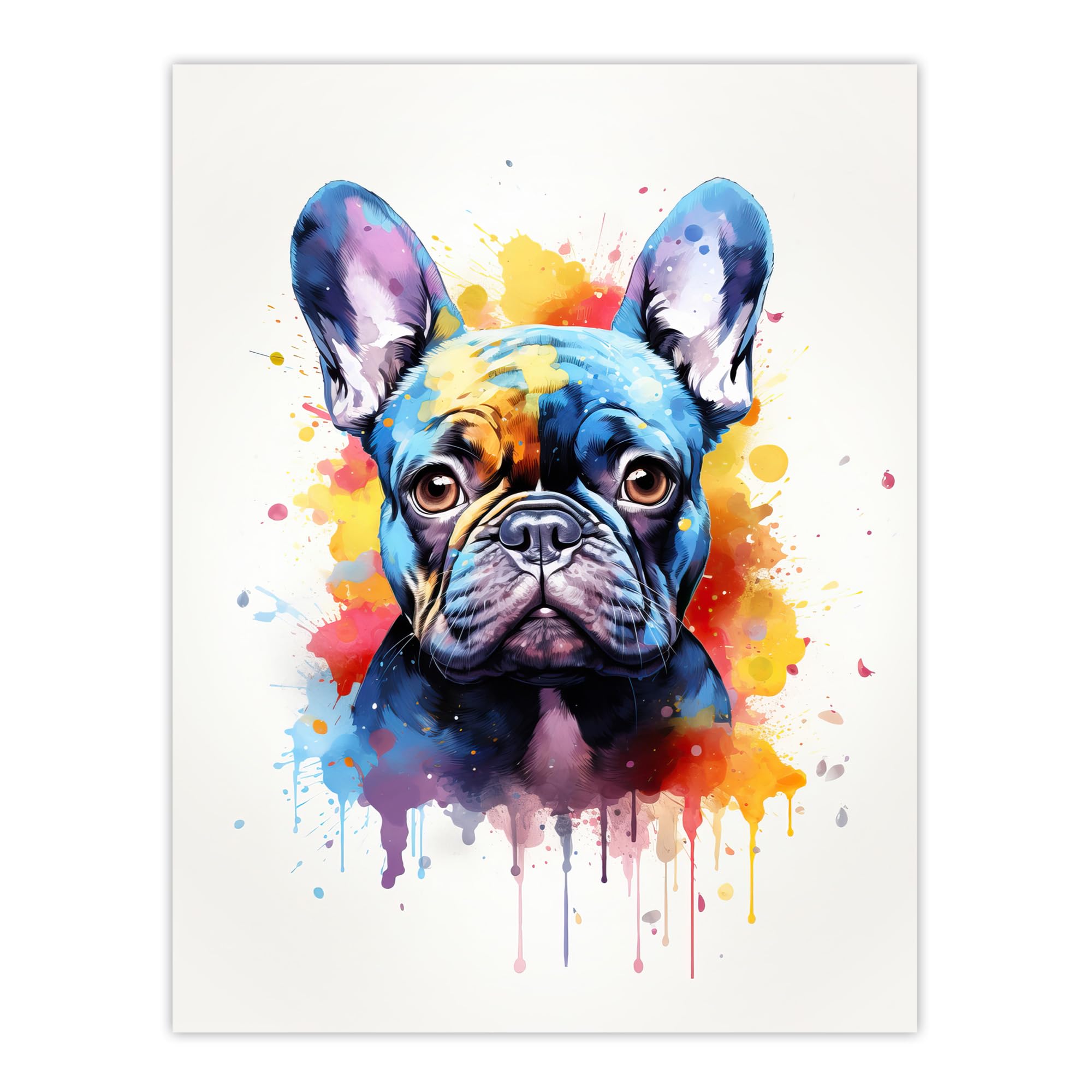 Artery8 Watercolour French Bulldog Pet Portrait Painting Artwork Poster - W18" x H24"