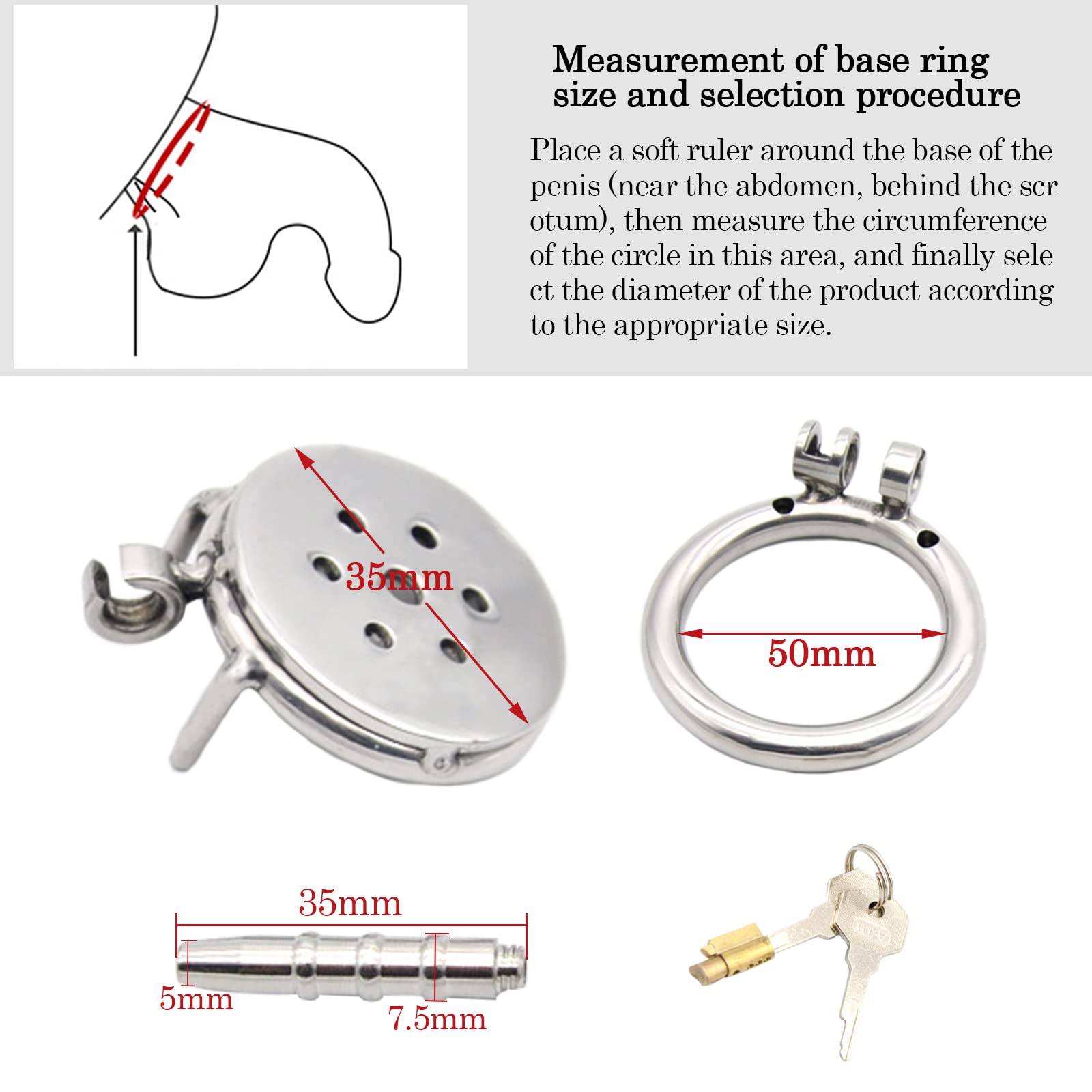 BDSMLOVE Piatto Chastity cage con Dilatatore uretrale, gabbia castità per uomo, gabbia castità per uomo, uomo pene Cock cage per Prevenire L'erezione (M-50mm)