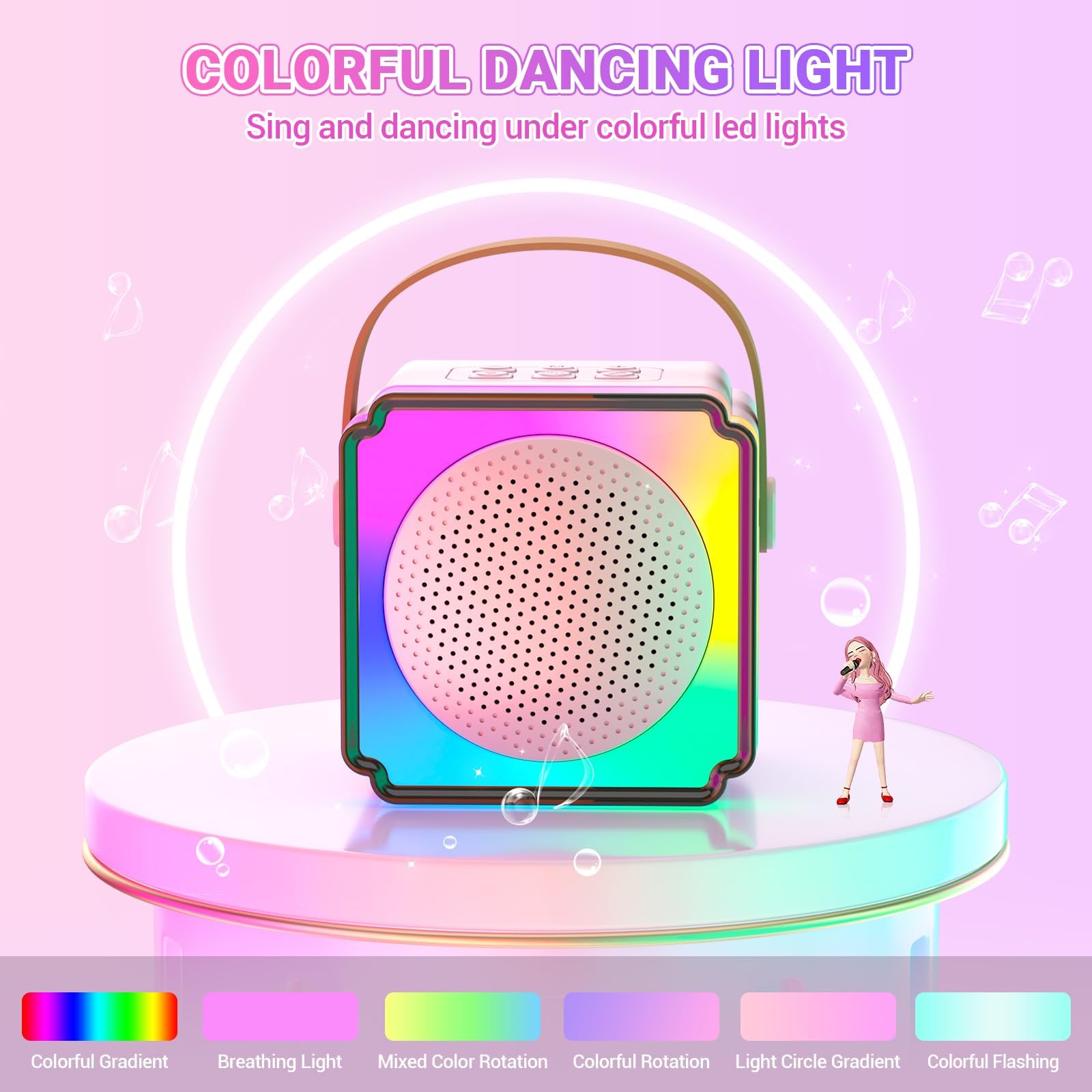 Anykuu Karaoke per Bambini con Microfono, Macchina per Karaoke Senza Fili Portatile con 2 Microfoni Wireless e Luce LED