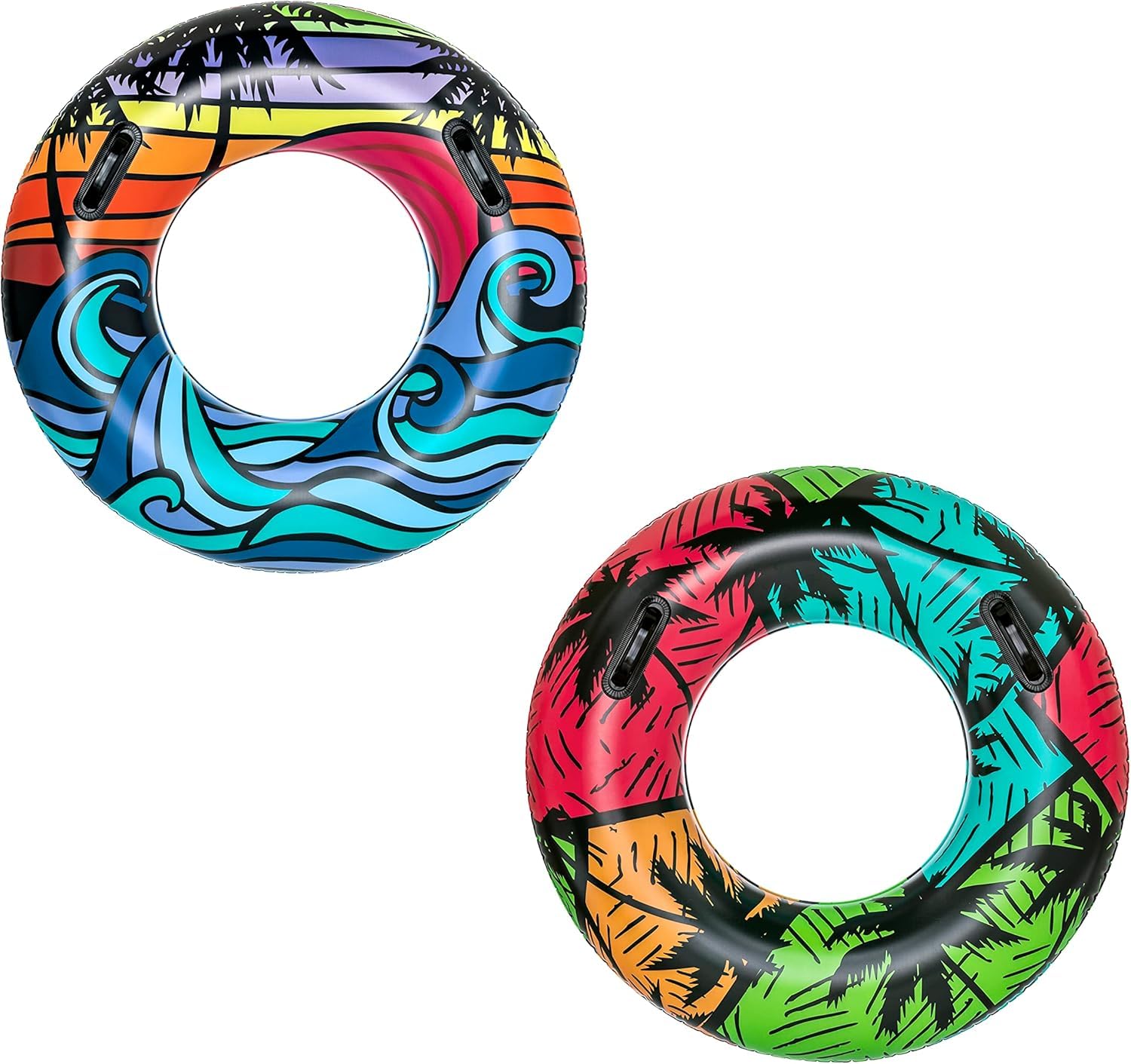 Inflatable Swim Rings Set of 2 with Handles 36 Inch (91cm) – Large Pool Floats for Kids & Adults – Tropical Beach Lilo Rubber Ring for Swimming Pool Holiday Sea Party Float Durable PVC