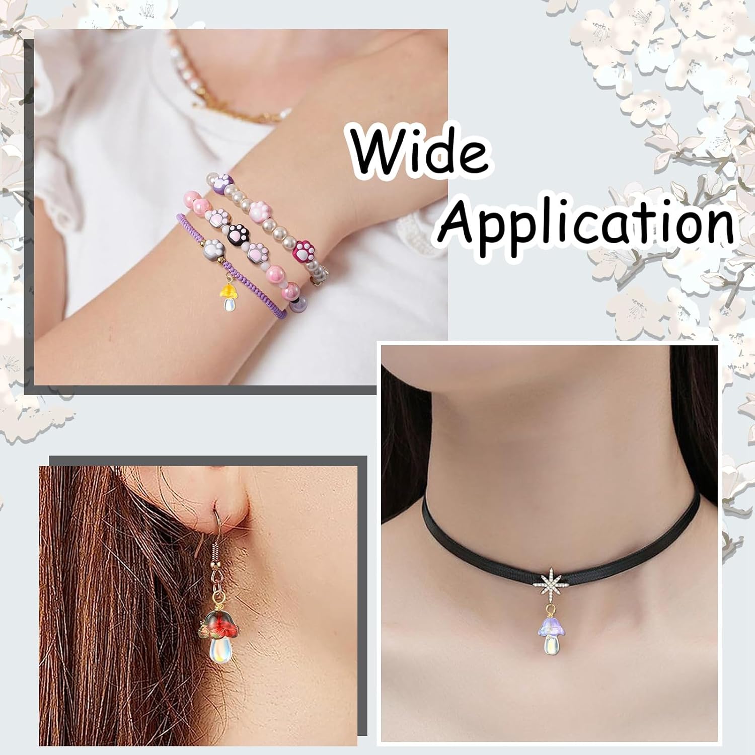 KitBeads 60Pcs 15 Styles Glass Mushroom Charms Flower Bead Cap Teardrop Dangle Food Charms for Jewelry Making Bracelets Necklaces Crafts Bulk - Image 7