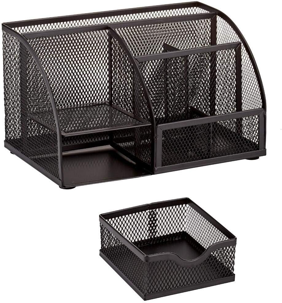 Annova Mesh Desk Organizer Office with 7 Compartments + Drawer/Desk Tidy Candy/Pen Holder/Multifunctional Organizer (Black)