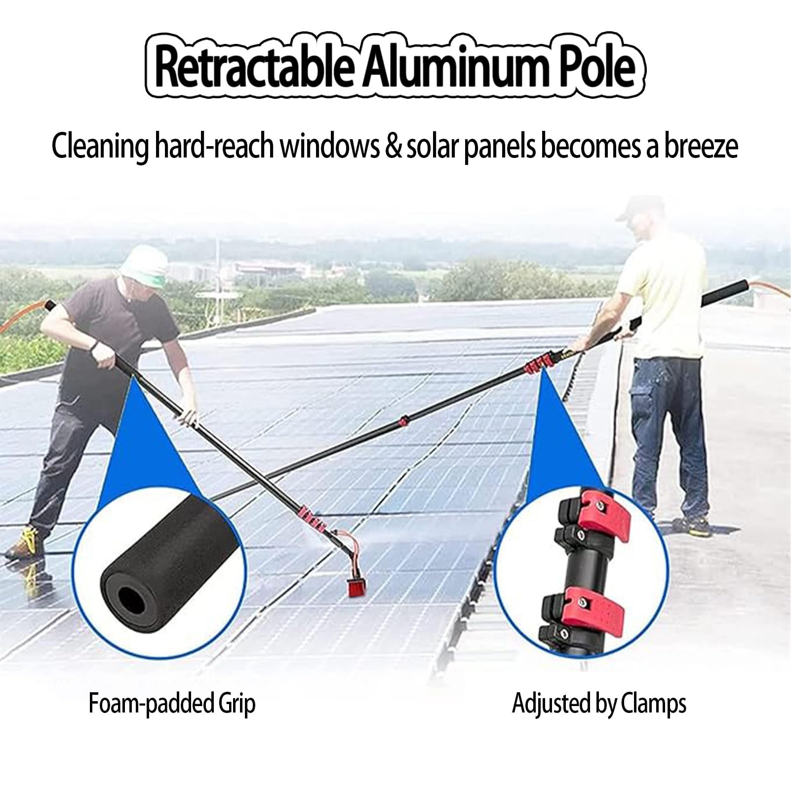 Cepillo telescópico para limpiar ventanas, limpiador de postes extensible para techos de invernadero y paneles fotovoltaicos, 35 cm a 12 m de longitud