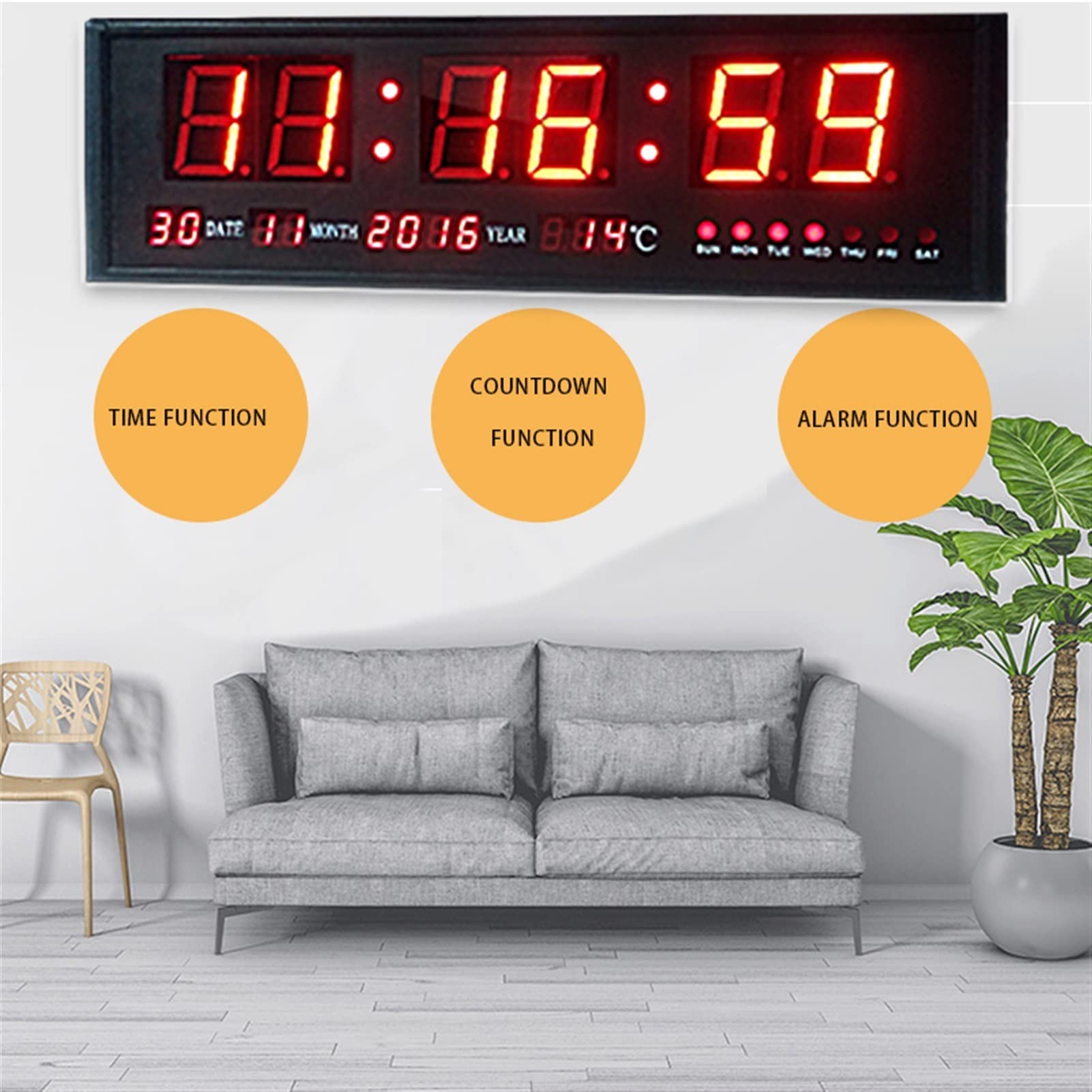 Duży zegar LED Elektroniczna funkcja odliczania kalendarza Desktop Salon Cyfrowy zegar ścienny