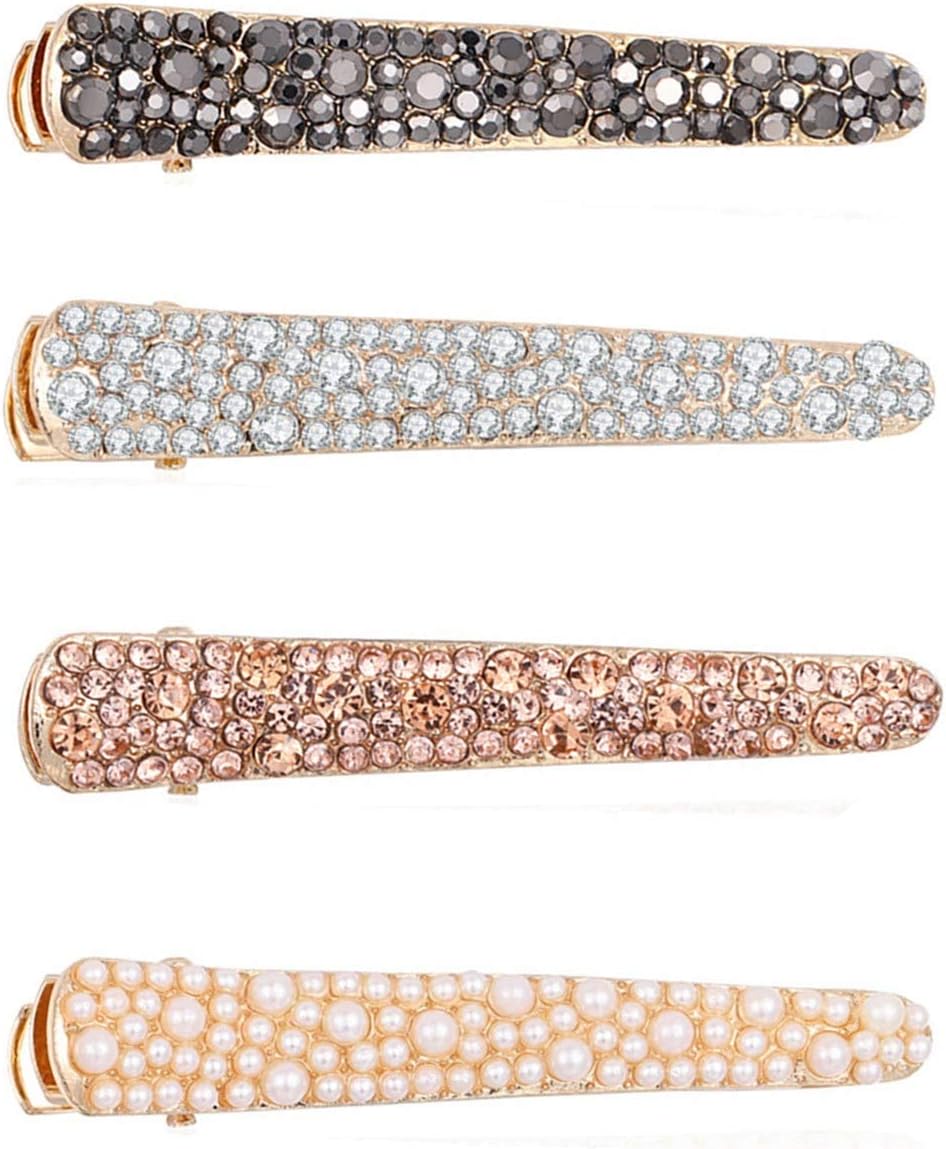 Ruihfas Fashion 4Pcs Eye-catching Women Girls Pearl Rhinestone Beak Clip Duckbill Clip Alligator Clip Hair Clip Hairpin 2.36ร0.4 inch