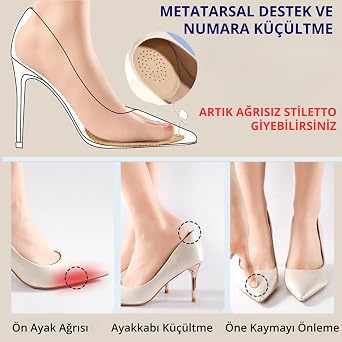 Palwin Ayakkabı Numara Küçültme Pedi, Hakiki Deri Ön Tabanlık, Stiletto Için Kaydırmaz Yarım Ayakkabı Tabanlığı, 1 Çift (41-45, Naturel)
